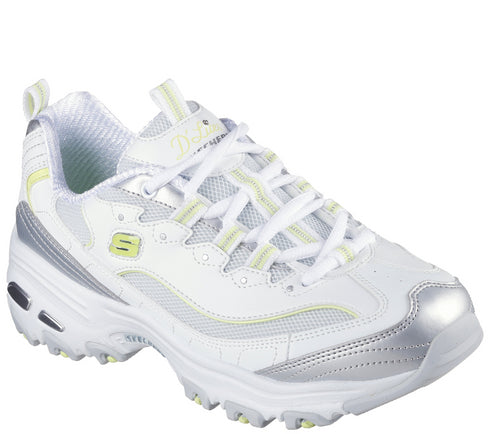 Pantofi sport, dama, SKECHERS D'LITES CHROMATIC 150246-WSLM alb, piele ecologica si textil